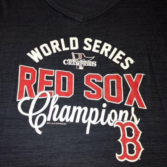 Boston RED SOX World Champion Soft As Grape Navy Short Sleeve T-Shirt - Picture 3 of 5